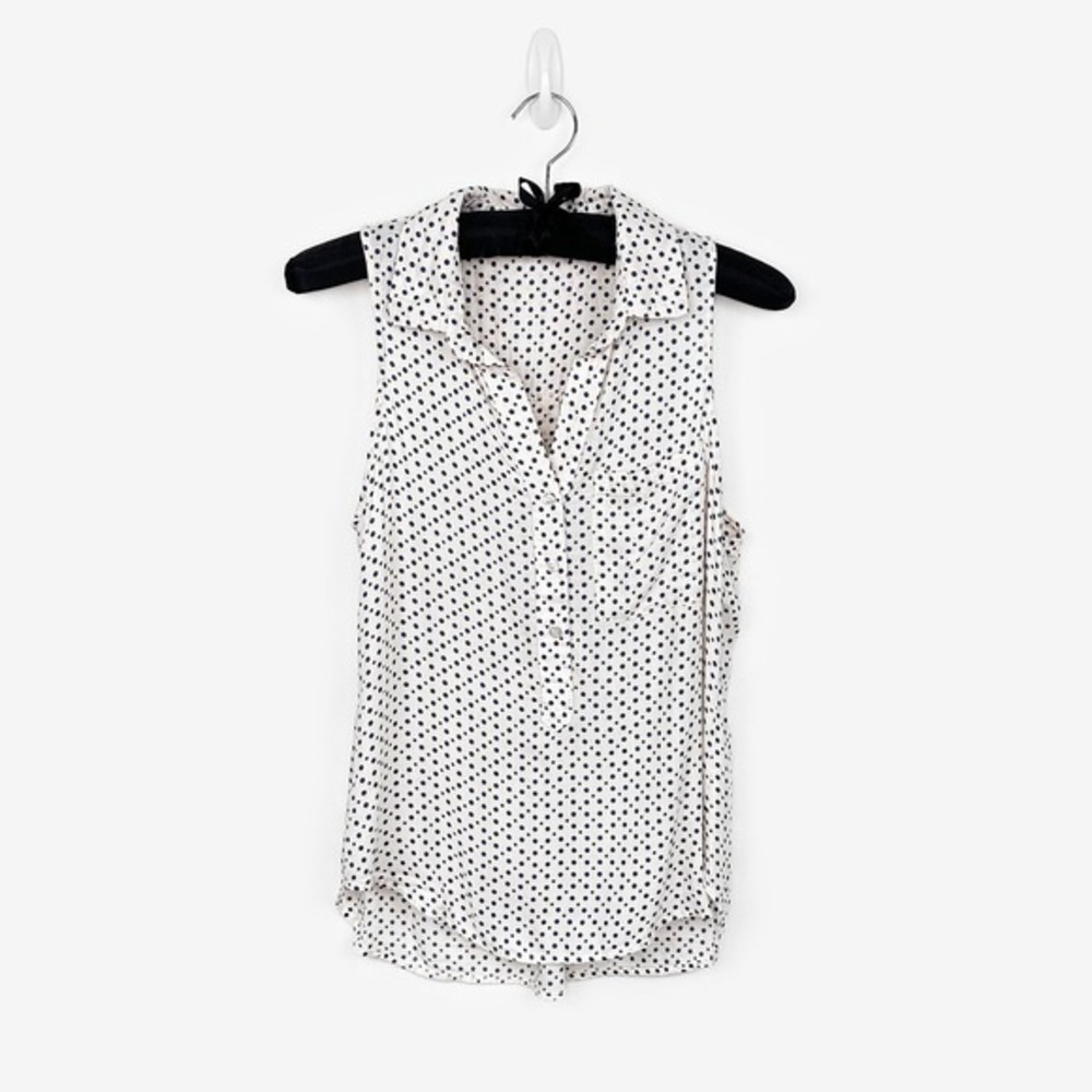 Bella Dahl Dotted Sleeveless Blouse Size S Cream Blue Rayon Popover Shirt Summer